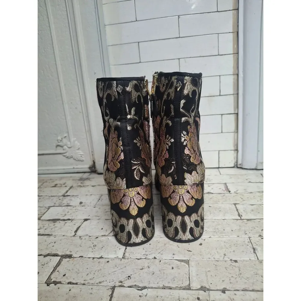 Sam Edelman Cambell Floral Jacquard Brocade Ankle Boot Block Heel Sz 8 Botanical